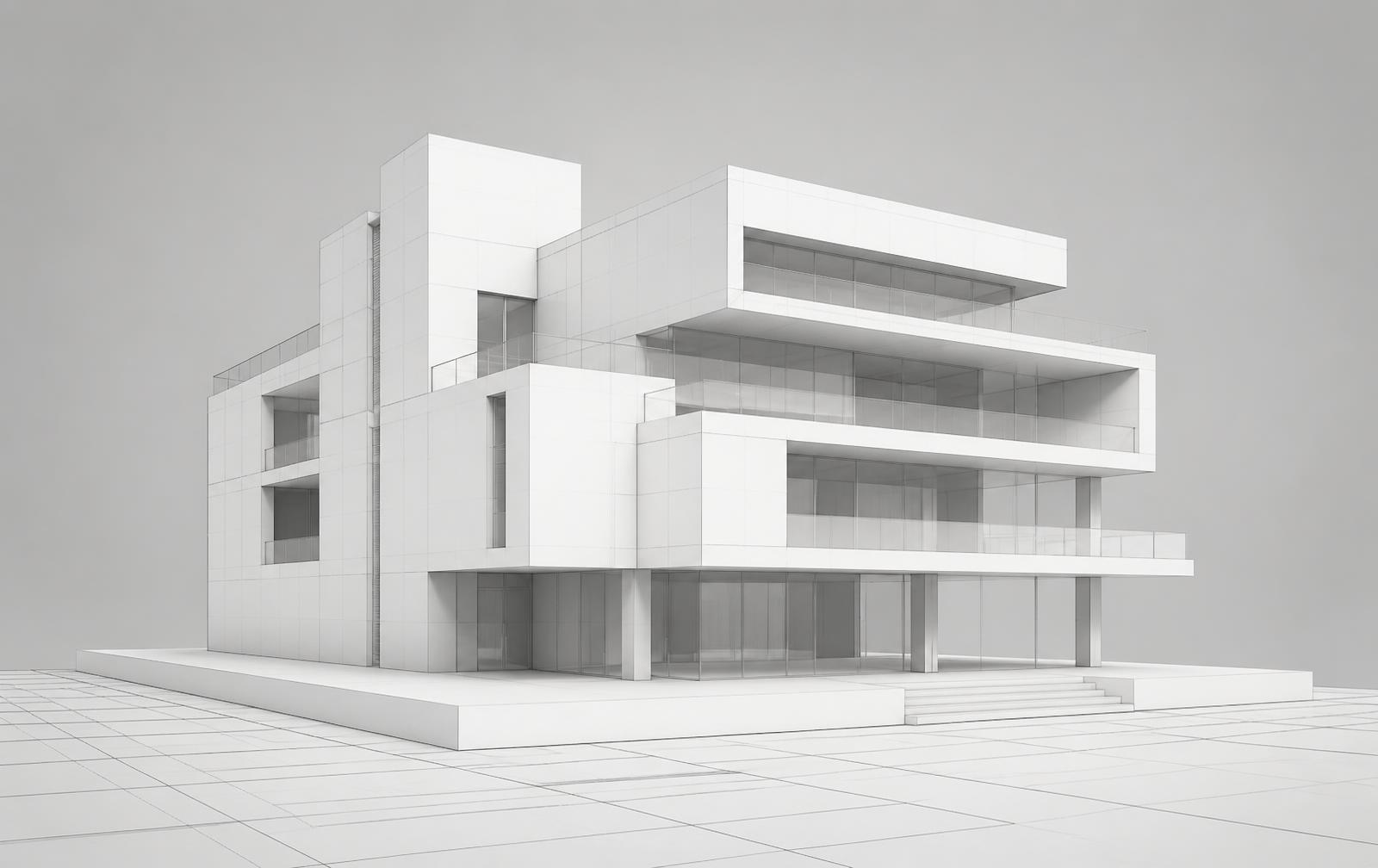 Architectural visualisation of an interior rendered in warm neutral tones
